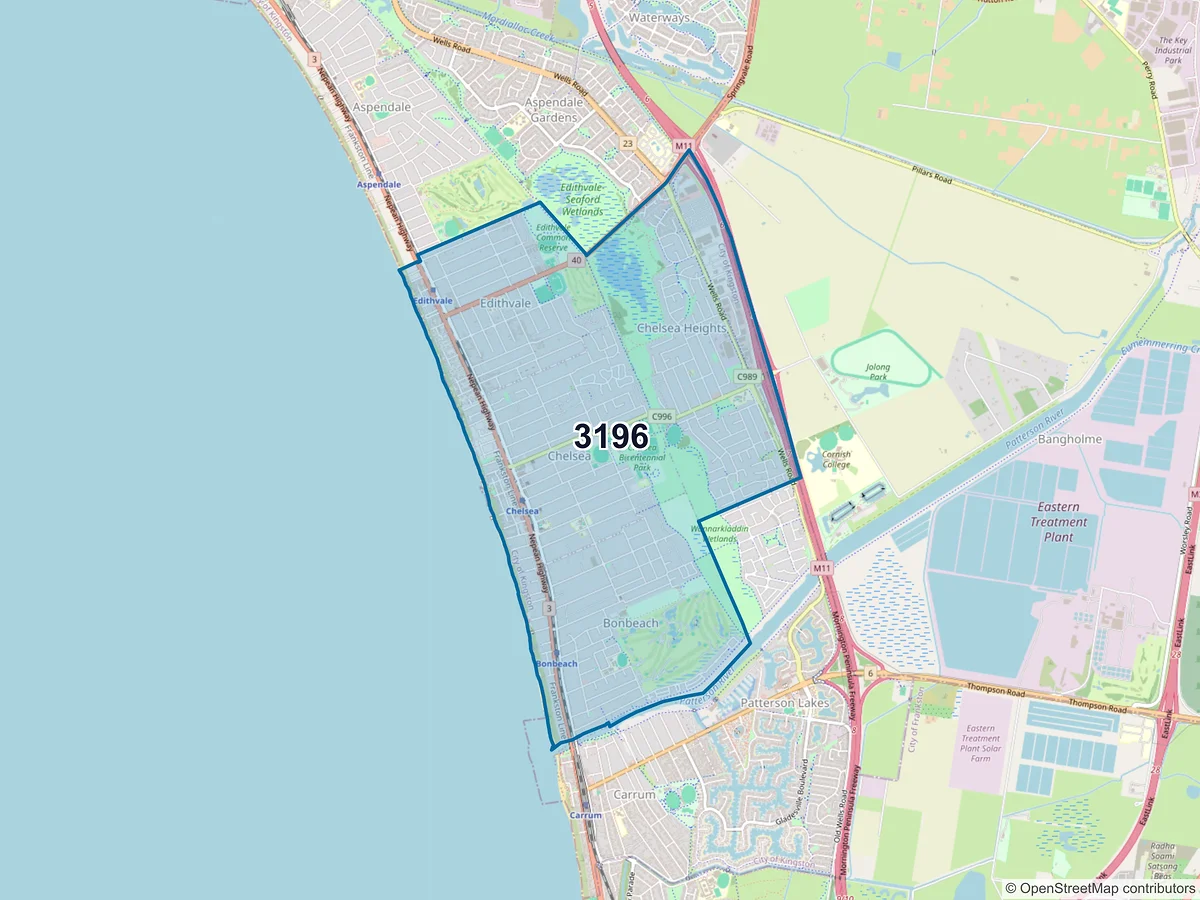 Map of postcode 3196 — Chelsea, VIC, Australia