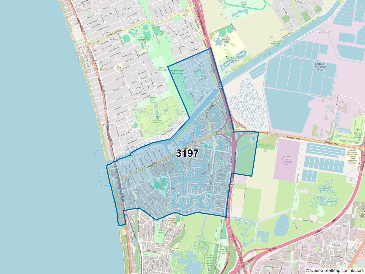 Map of postcode 3197 — Patterson Lakes, VIC, Australia