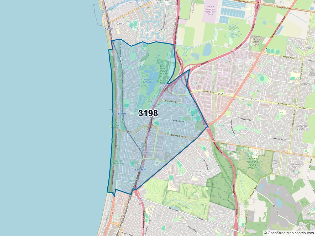 Map of postcode 3198 — Seaford, VIC, Australia