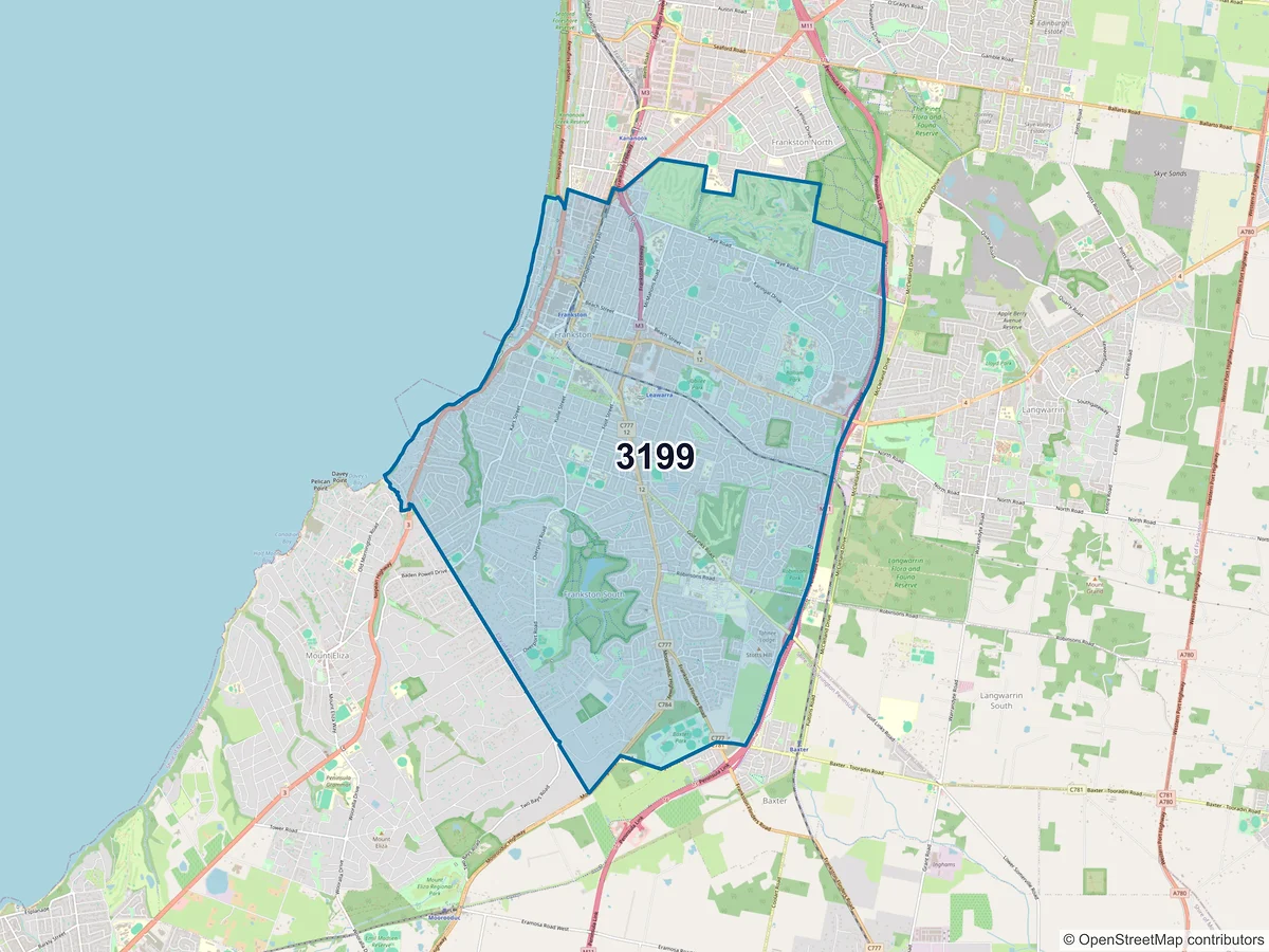 Map of postcode 3199 — Frankston, VIC, Australia