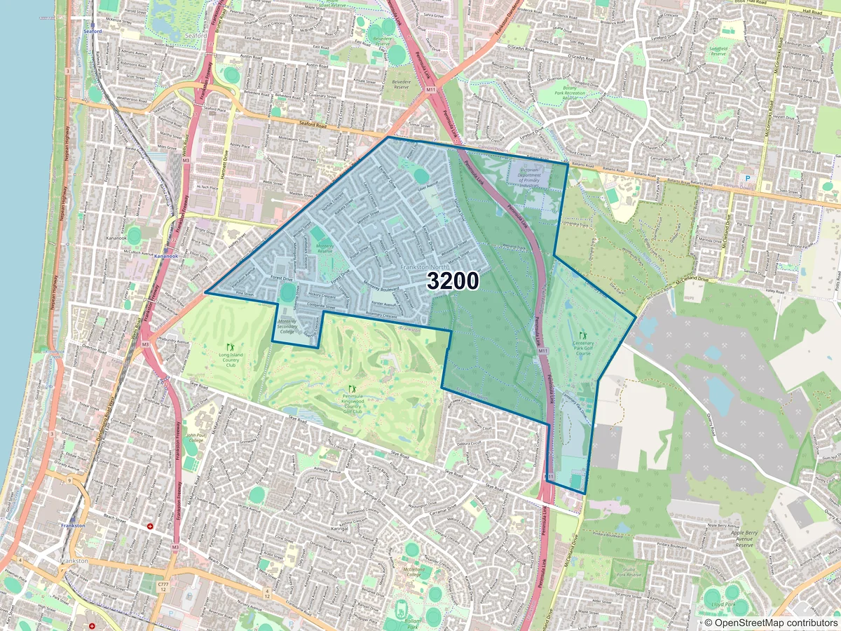 Map of postcode 3200 — Frankston North, VIC, Australia