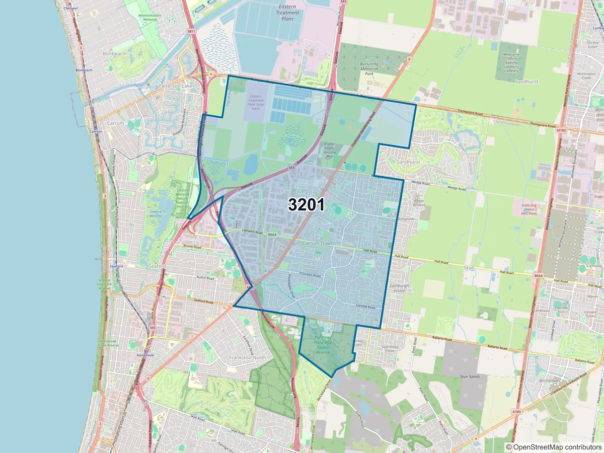 Map of postcode 3201 — Carrum Downs, VIC, Australia