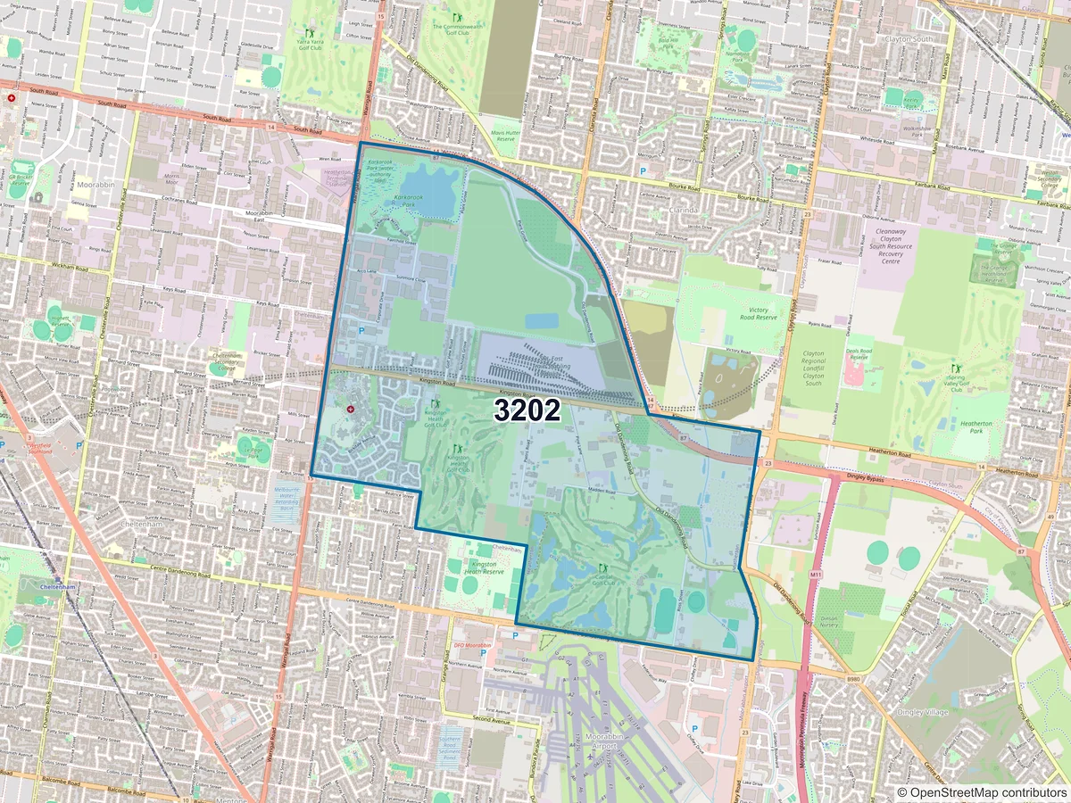 Map of postcode 3202 — Heatherton, VIC, Australia