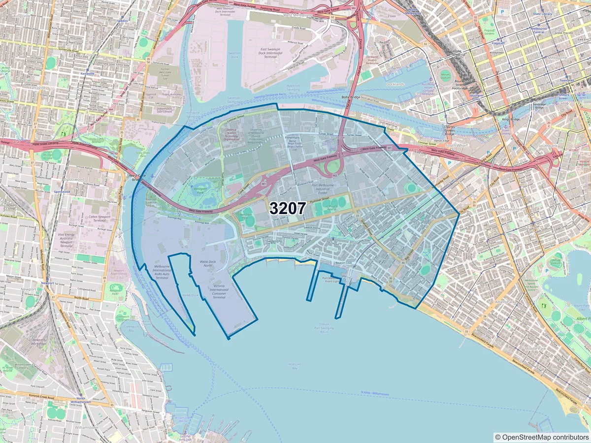 Map of postcode 3207 — Port Melbourne, VIC, Australia