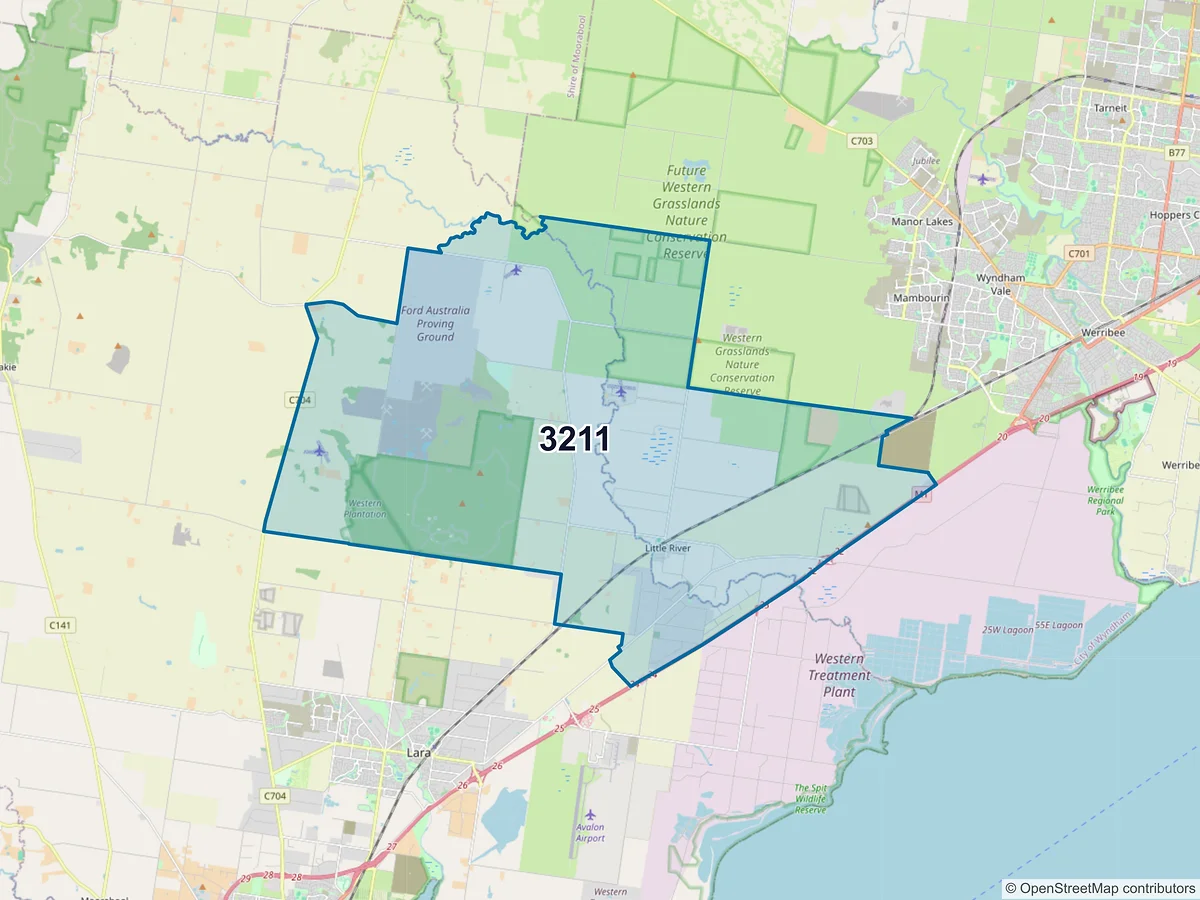 Map of postcode 3211 — Little River, VIC, Australia