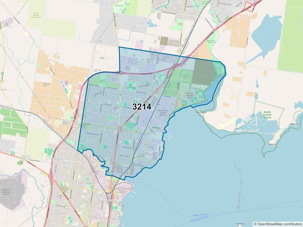 Map of postcode 3214 — Corio, VIC, Australia