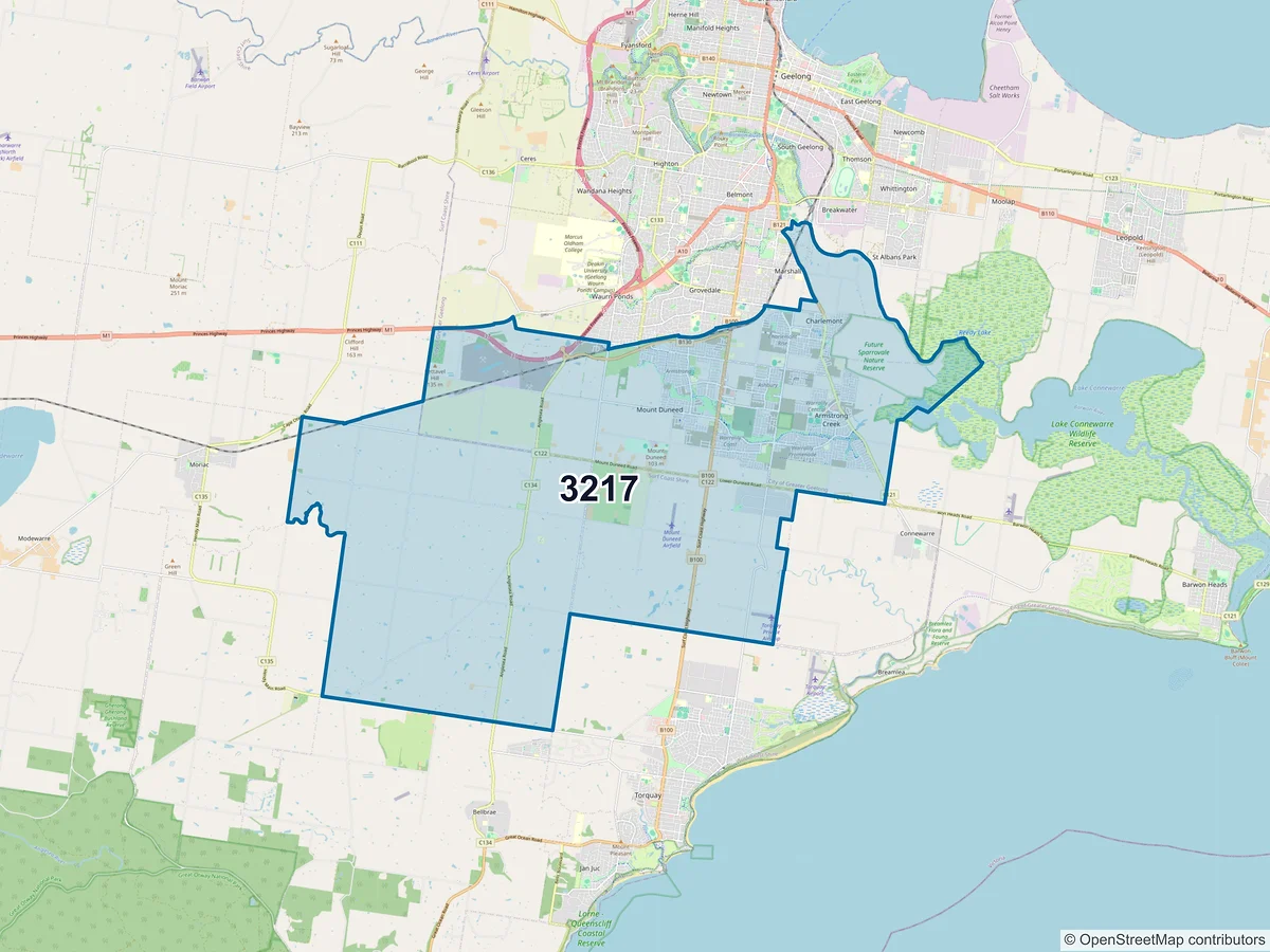 Map of postcode 3217 — Armstrong Creek, VIC, Australia