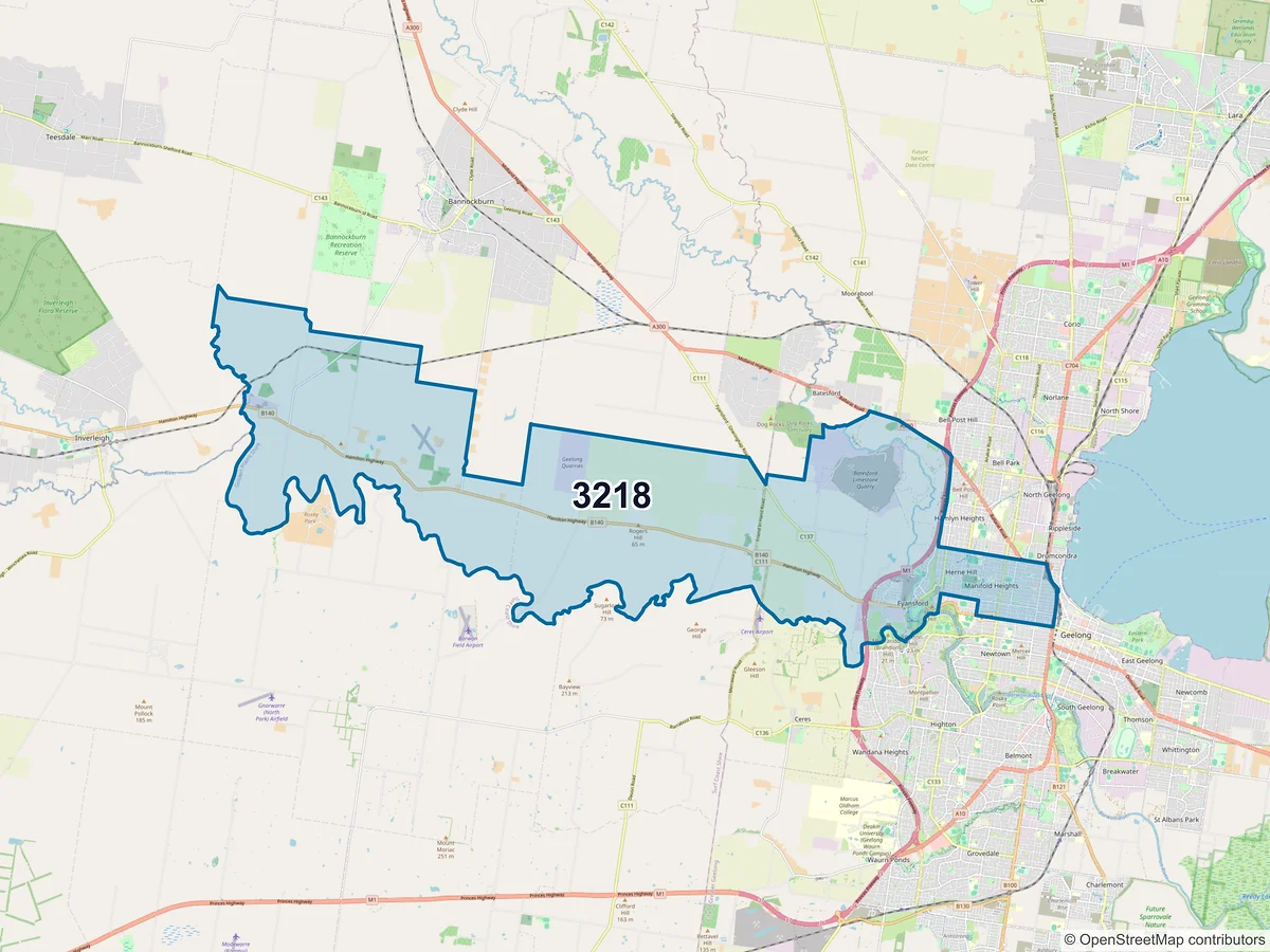Map of postcode 3218 — Geelong West, VIC, Australia