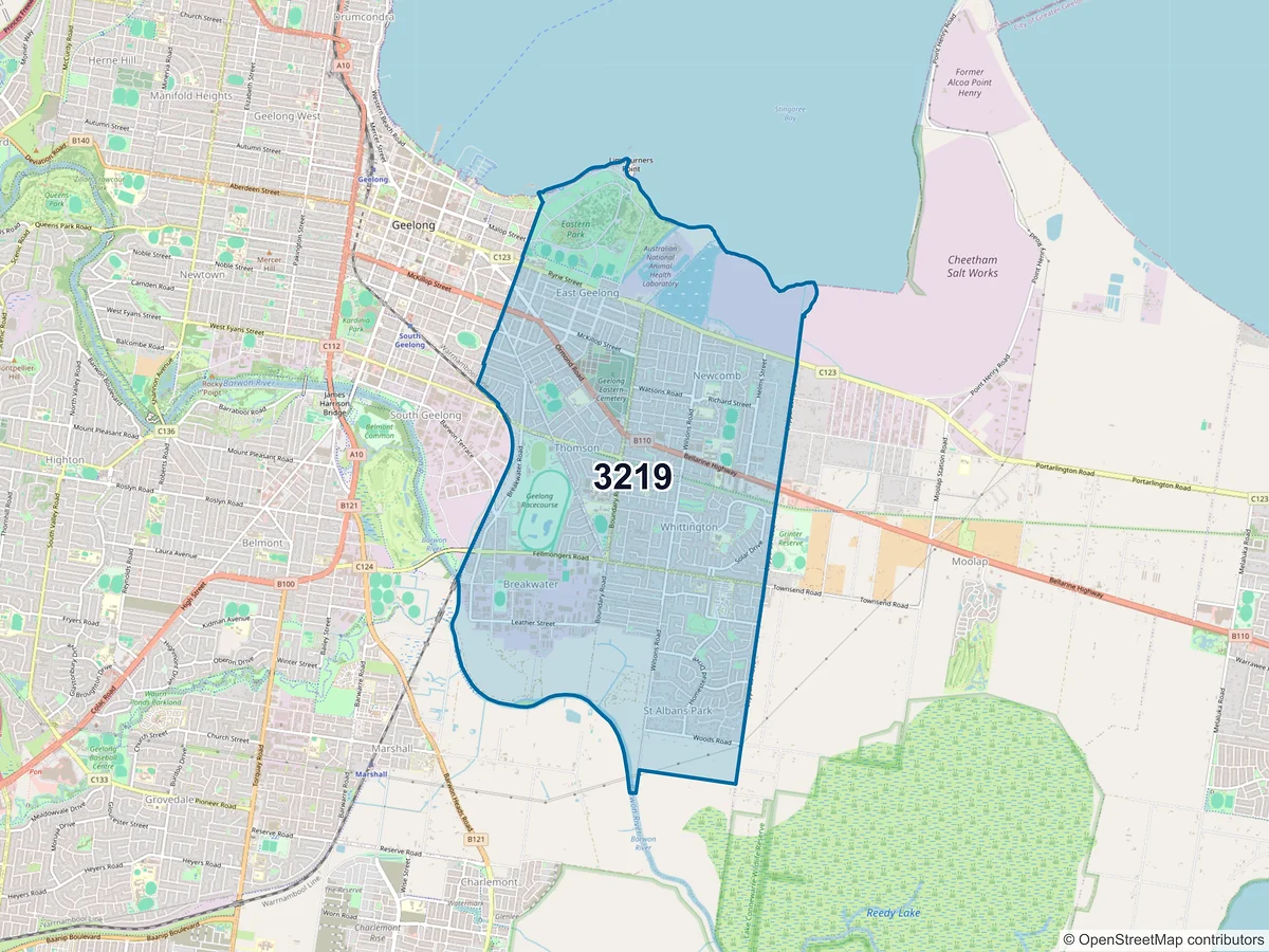 Map of postcode 3219 — Newcomb, VIC, Australia