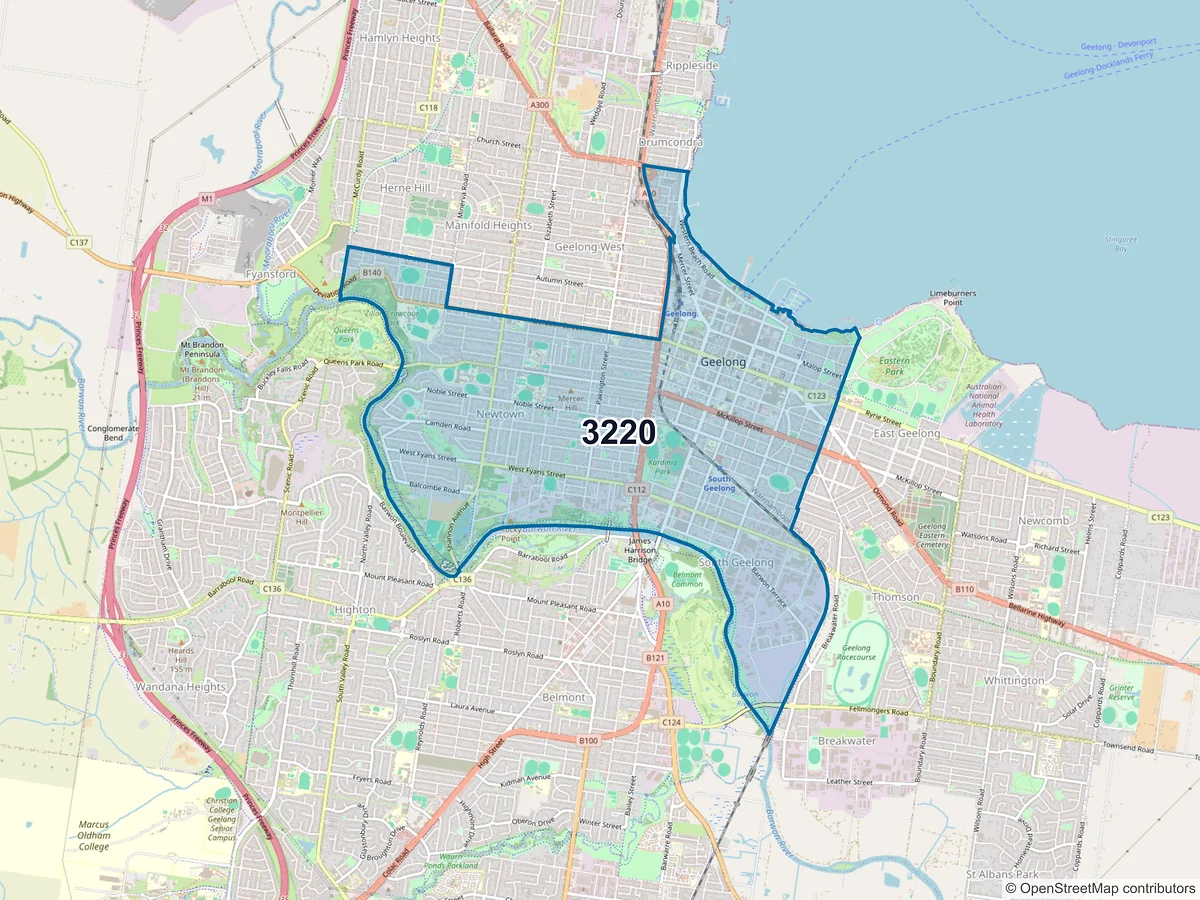 Map of postcode 3220 — Geelong, VIC, Australia