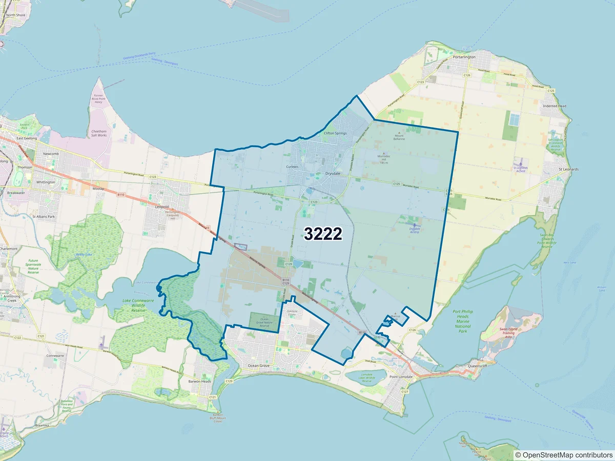 Map of postcode 3222 — Clifton Springs, VIC, Australia