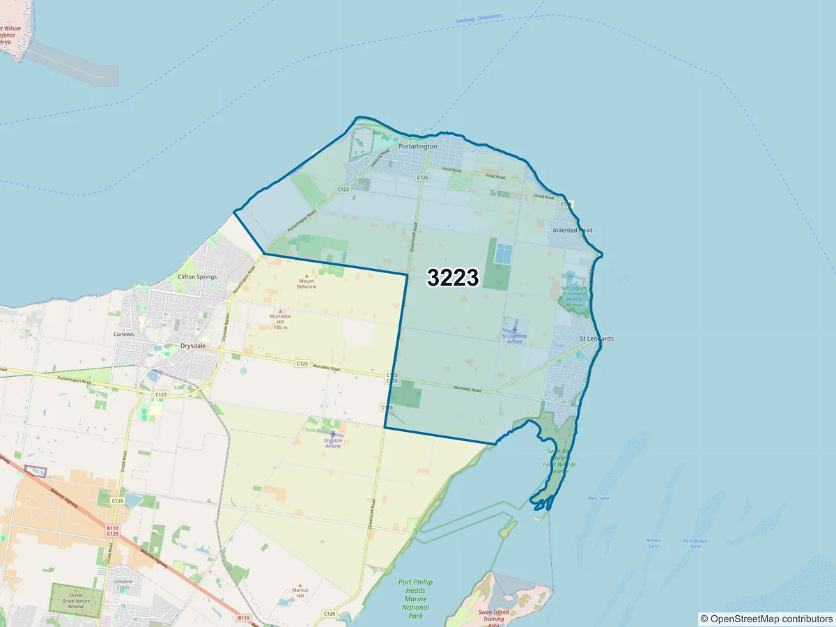 Map of postcode 3223 — Portarlington, VIC, Australia