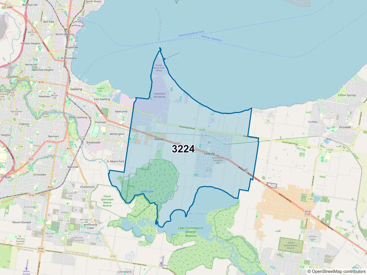 Map of postcode 3224 — Leopold, VIC, Australia