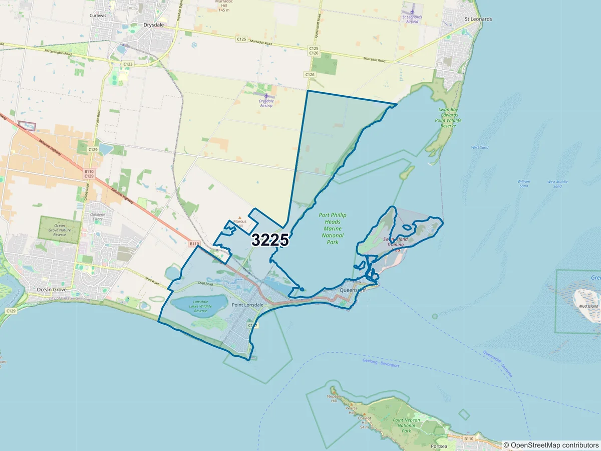 Map of postcode 3225 — Point Lonsdale, VIC, Australia
