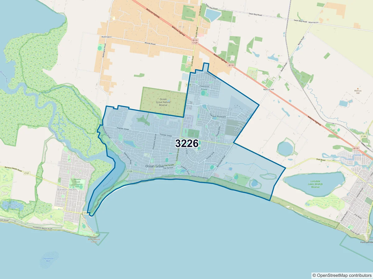 Map of postcode 3226 — Ocean Grove, VIC, Australia