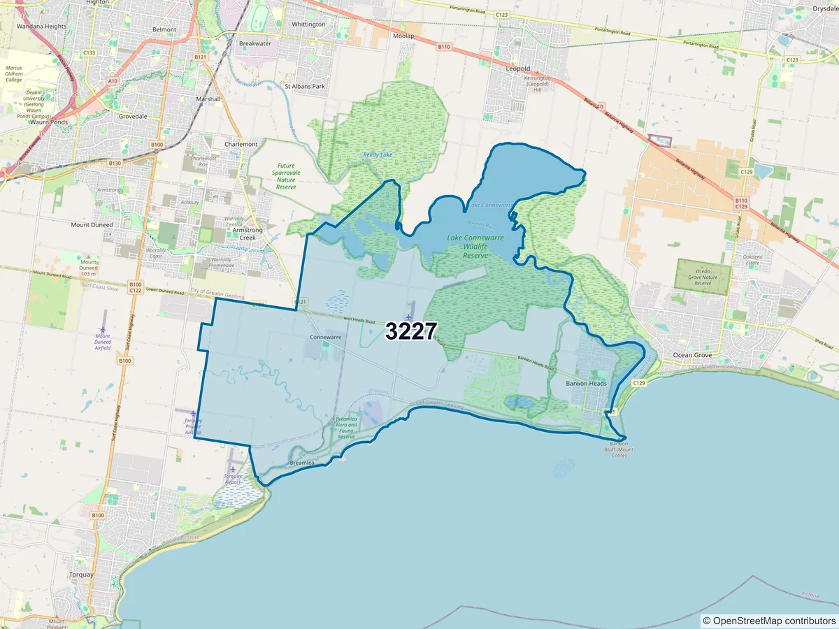 Map of postcode 3227 — Barwon Heads, VIC, Australia