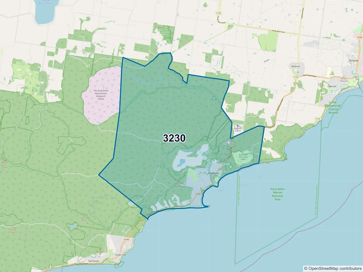 Map of postcode 3230 — Anglesea, VIC, Australia
