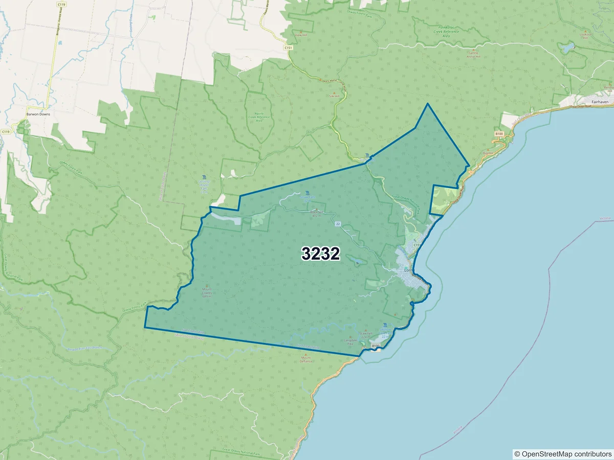 Map of postcode 3232 — Lorne, VIC, Australia