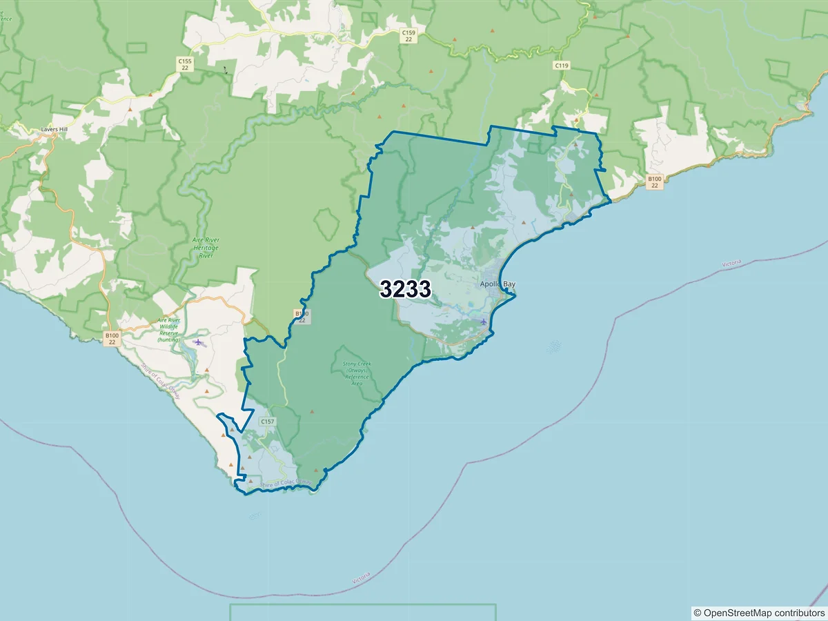 Map of postcode 3233 — Apollo Bay, VIC, Australia