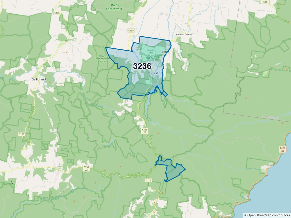 Map of postcode 3236 — Forrest, VIC, Australia