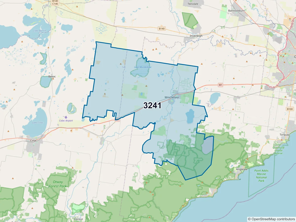 Map of postcode 3241 — Winchelsea, VIC, Australia