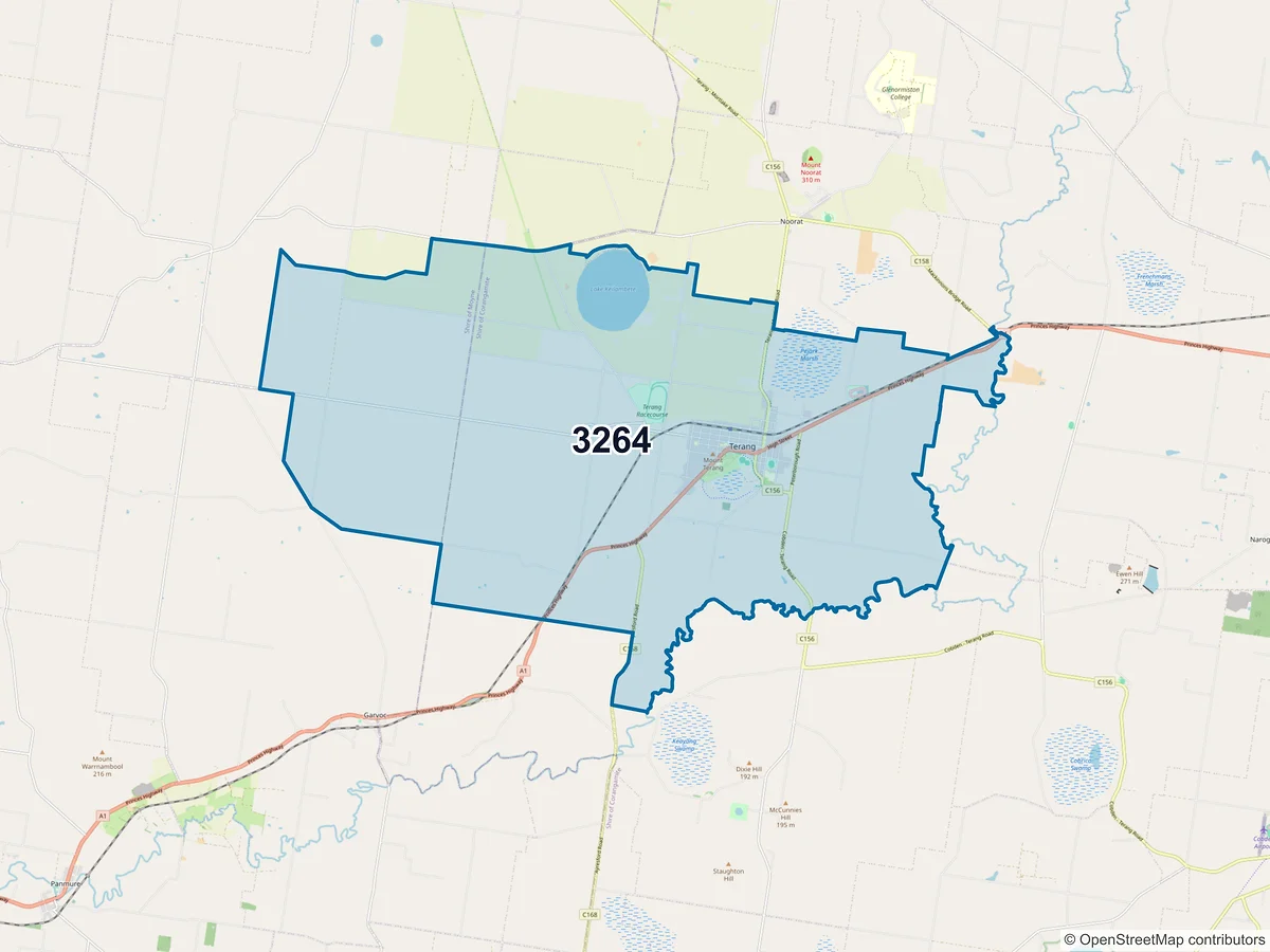 Map of postcode 3264 — Terang, VIC, Australia