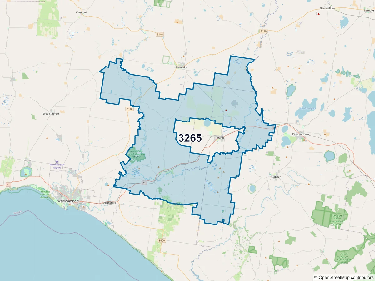 Map of postcode 3265 — Panmure, VIC, Australia