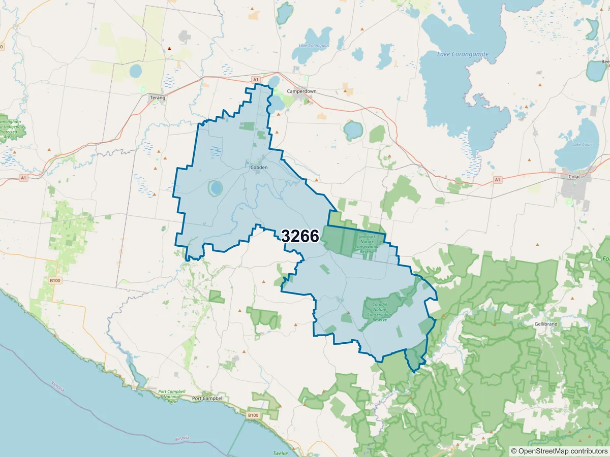 Map of postcode 3266 — Cobden, VIC, Australia
