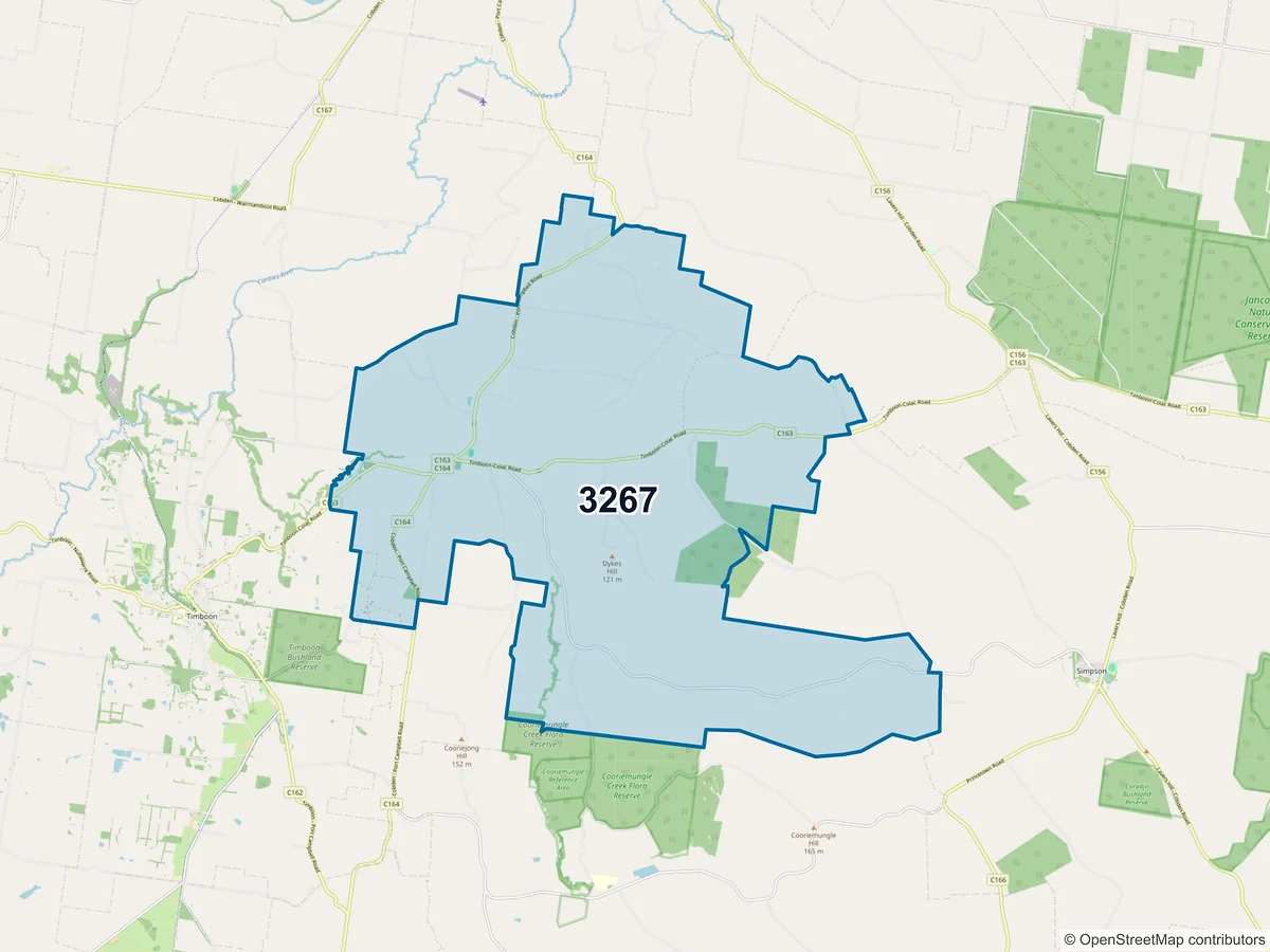 Map of postcode 3267 — Scotts Creek, VIC, Australia
