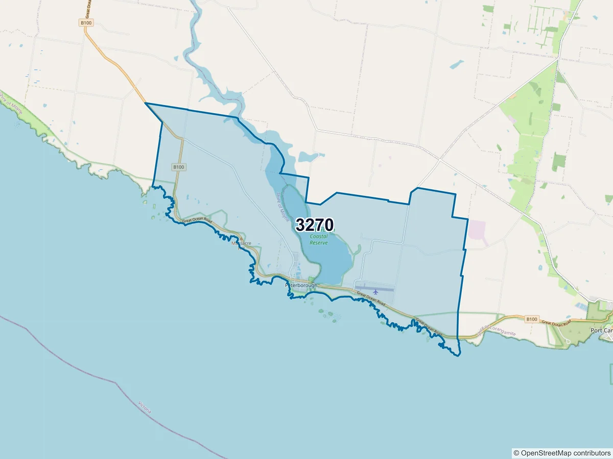 Map of postcode 3270 — Peterborough, VIC, Australia