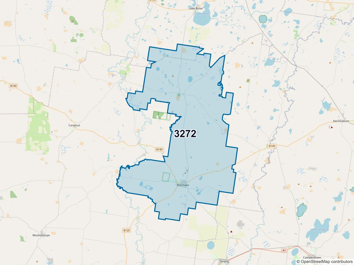 Map of postcode 3272 — Mortlake, VIC, Australia