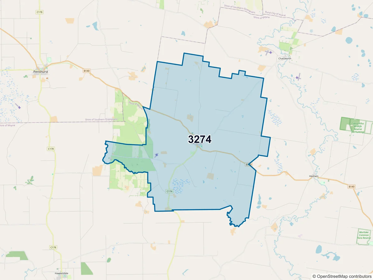 Map of postcode 3274 — Caramut, VIC, Australia