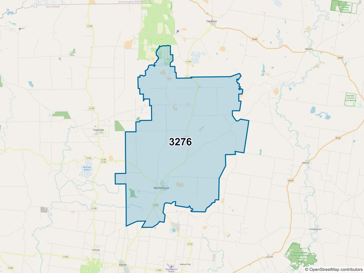 Map of postcode 3276 — Woolsthorpe, VIC, Australia