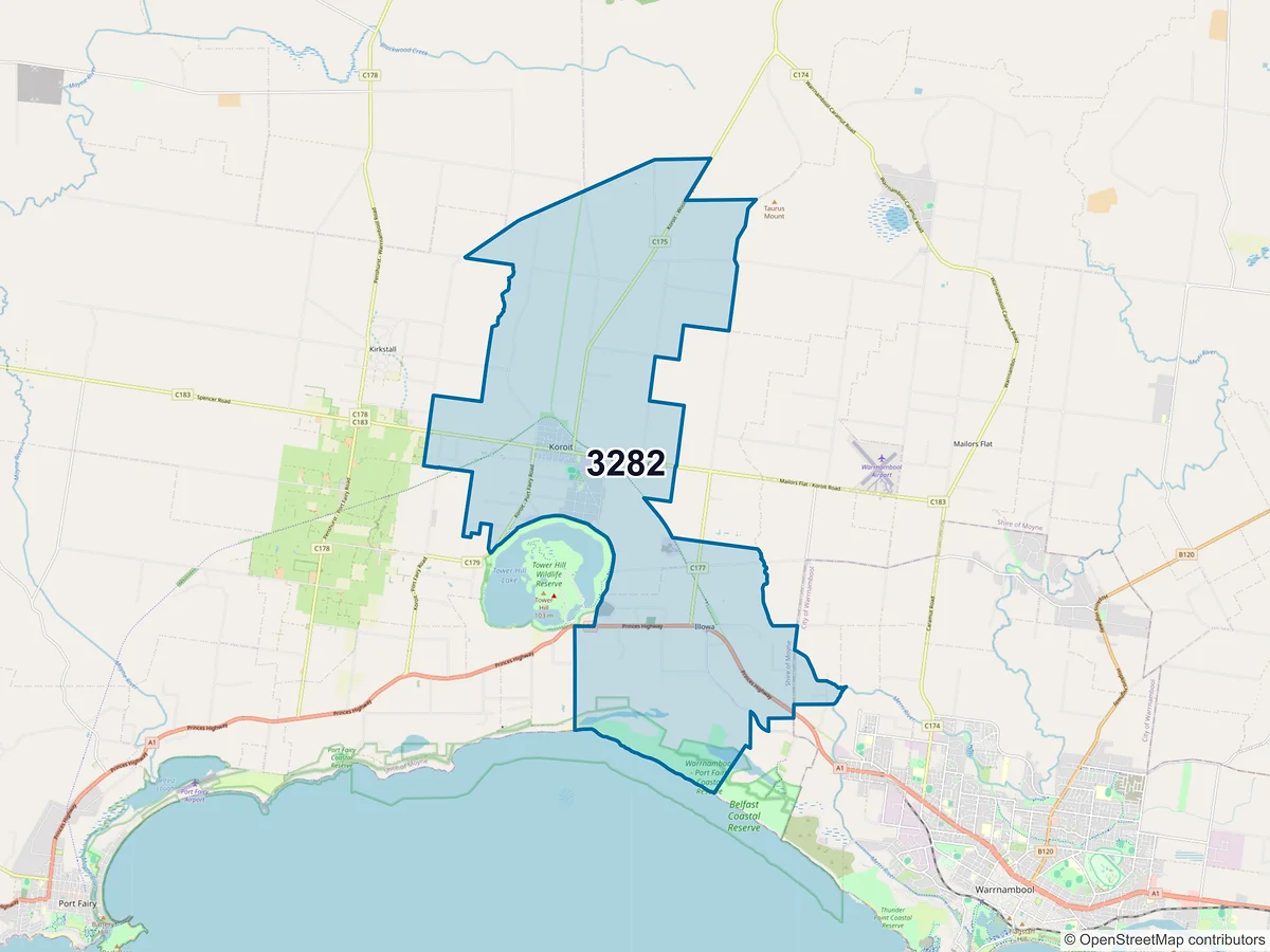 Map of postcode 3282 — Koroit, VIC, Australia
