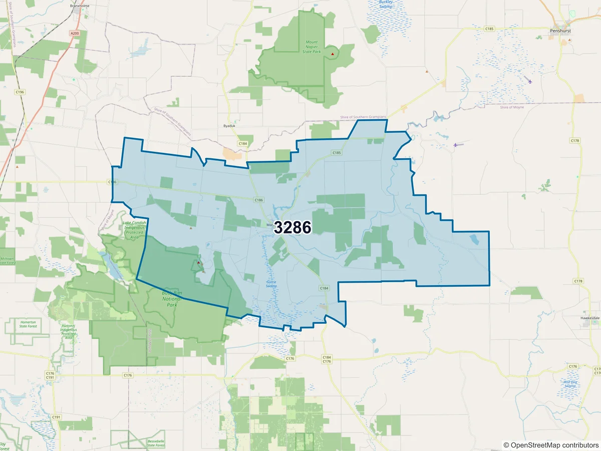 Map of postcode 3286 — Macarthur, VIC, Australia
