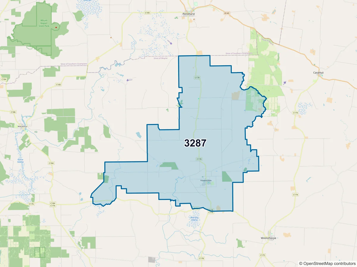 Map of postcode 3287 — Hawkesdale, VIC, Australia