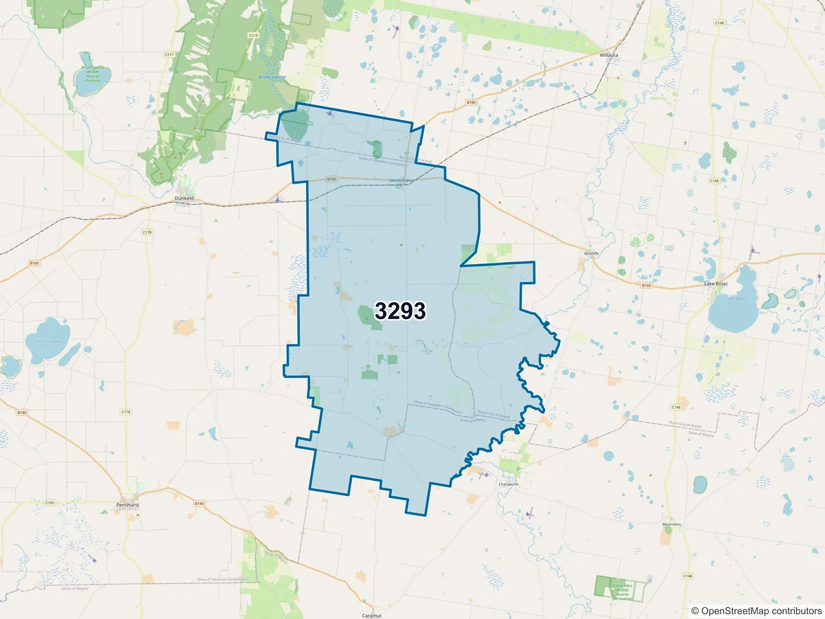 Map of postcode 3293 — Glenthompson, VIC, Australia
