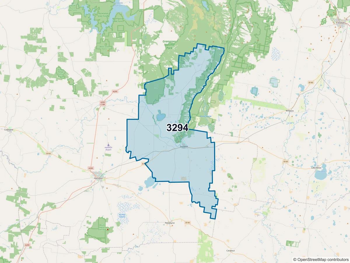Map of postcode 3294 — Dunkeld, VIC, Australia