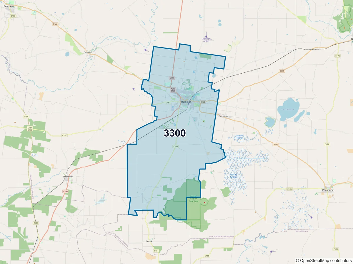 Map of postcode 3300 — Hamilton, VIC, Australia
