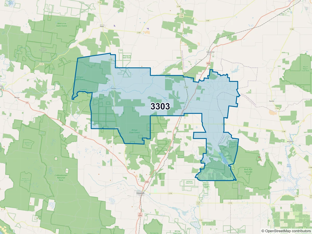 Map of postcode 3303 — Condah, VIC, Australia