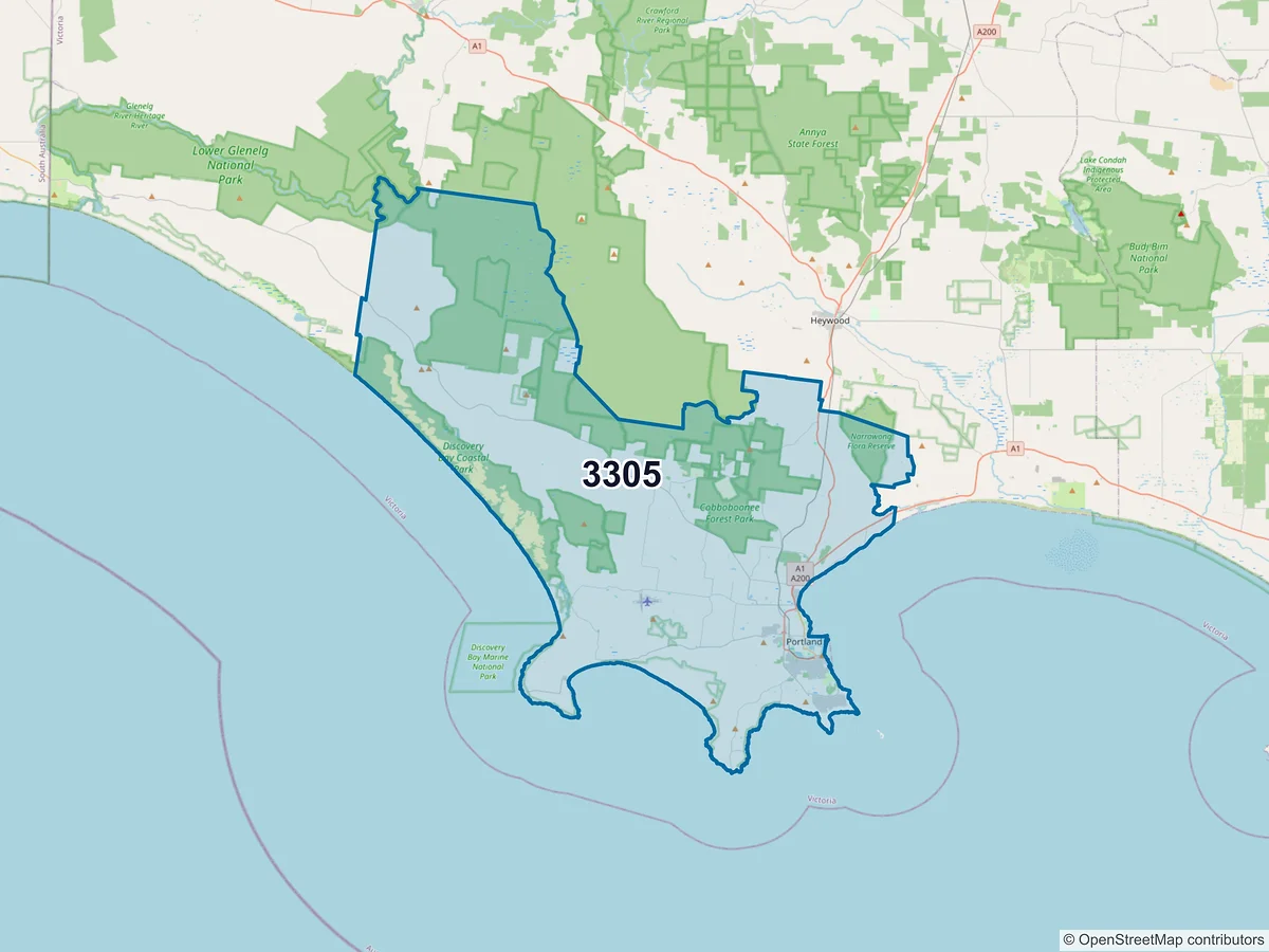 Map of postcode 3305 — Portland, VIC, Australia
