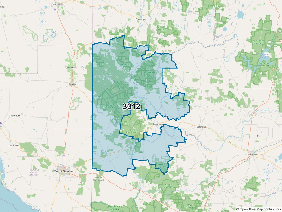 Map of postcode 3312 — Strathdownie, VIC, Australia