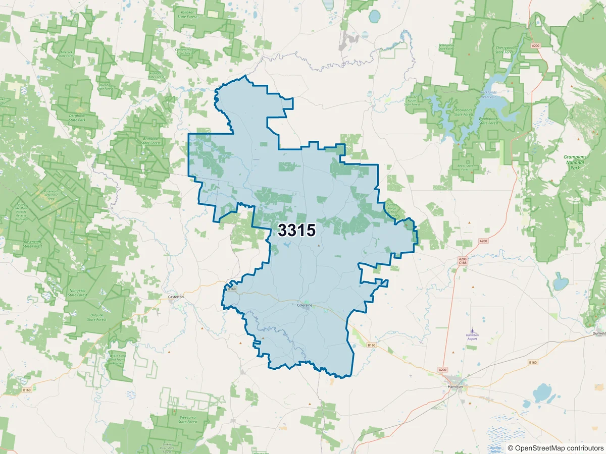 Map of postcode 3315 — Coleraine, VIC, Australia