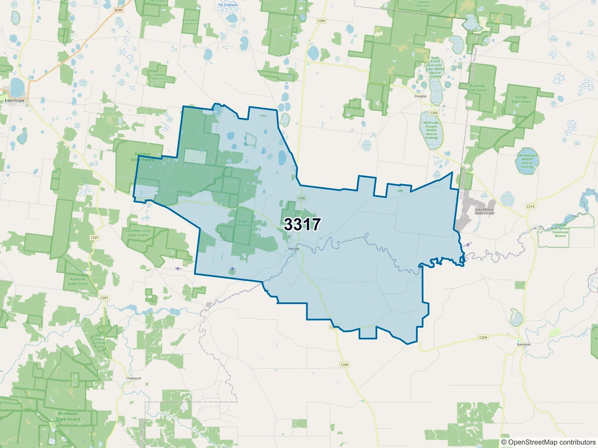 Map of postcode 3317 — Harrow, VIC, Australia