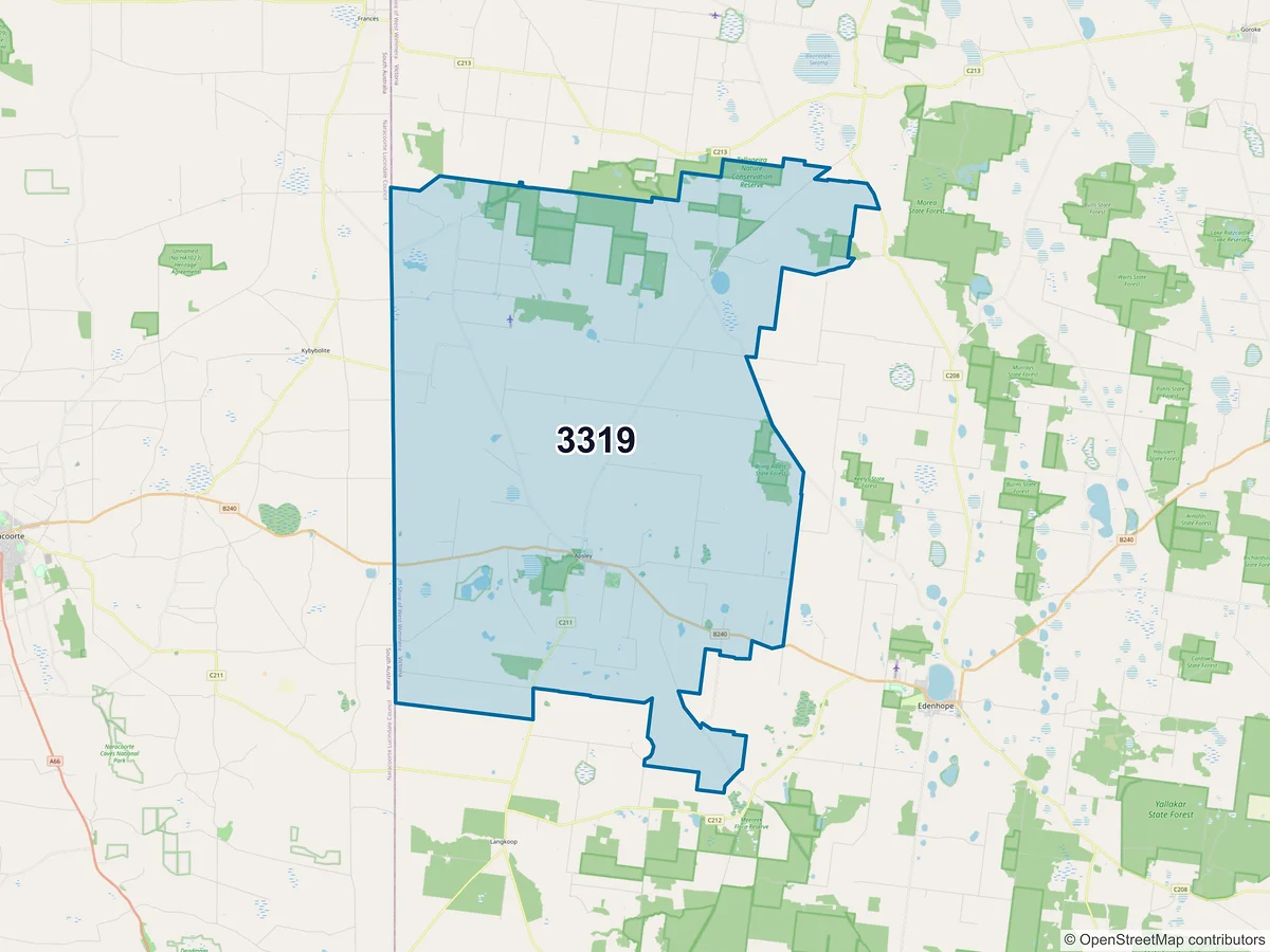 Map of postcode 3319 — Apsley, VIC, Australia