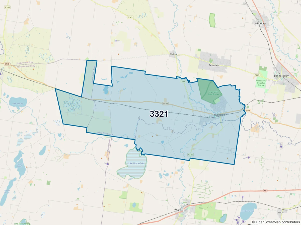 Map of postcode 3321 — Inverleigh, VIC, Australia