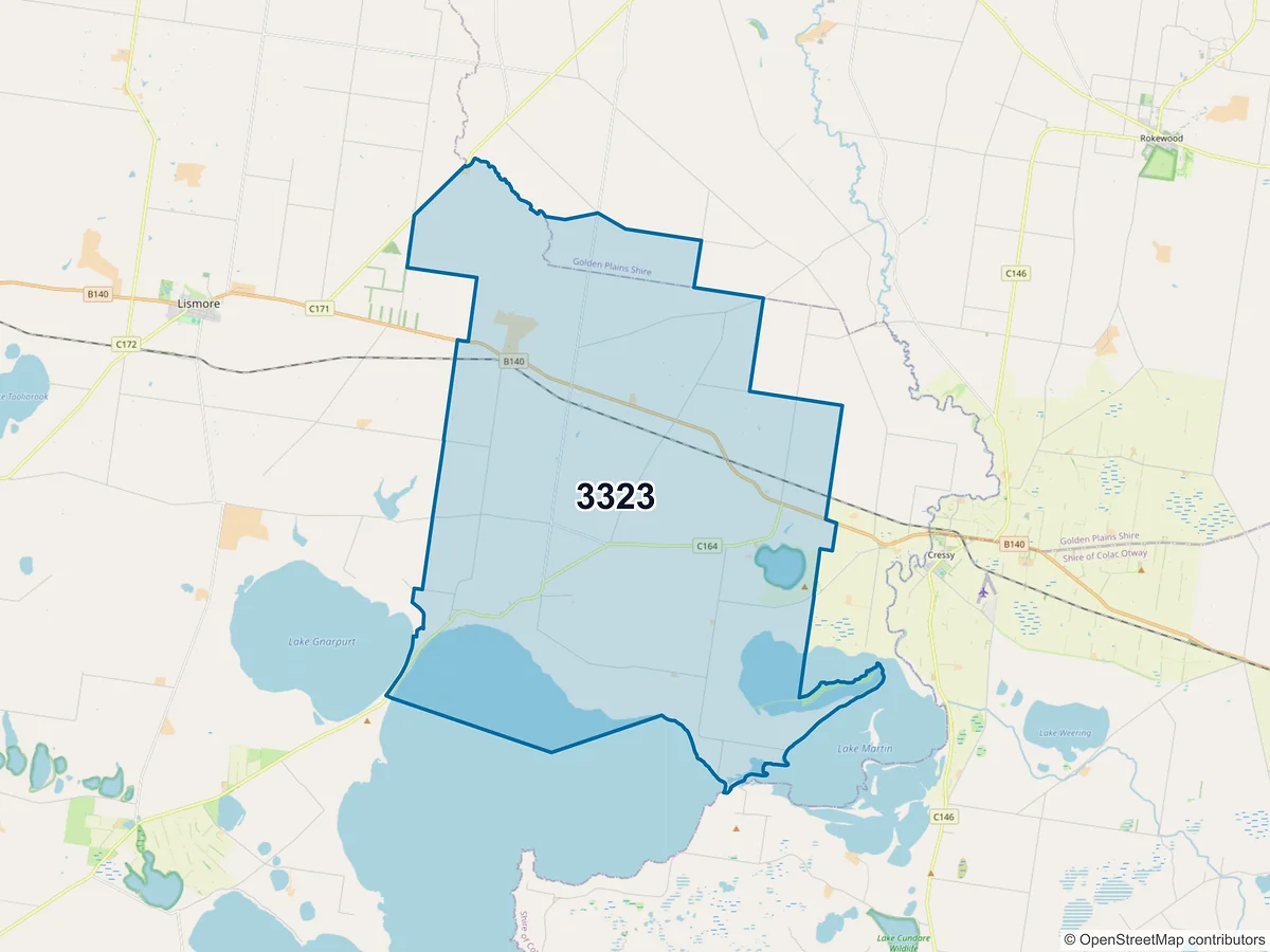 Map of postcode 3323 — Berrybank, VIC, Australia
