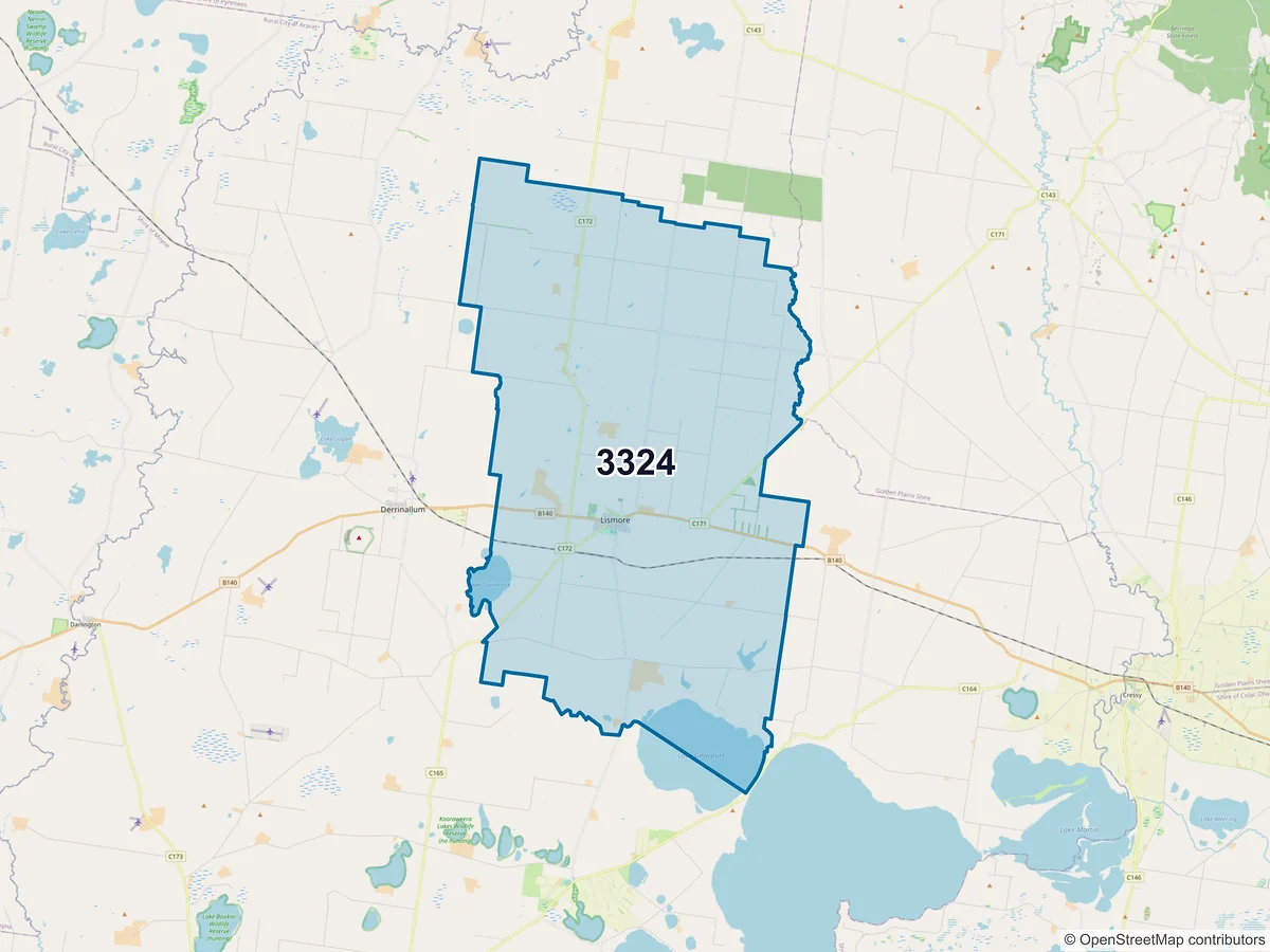 Map of postcode 3324 — Lismore, VIC, Australia
