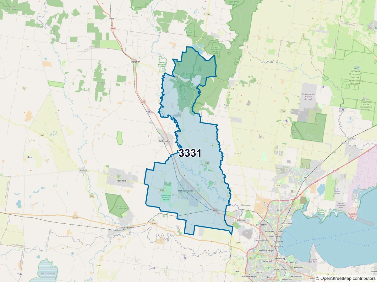 Map of postcode 3331 — Bannockburn, VIC, Australia