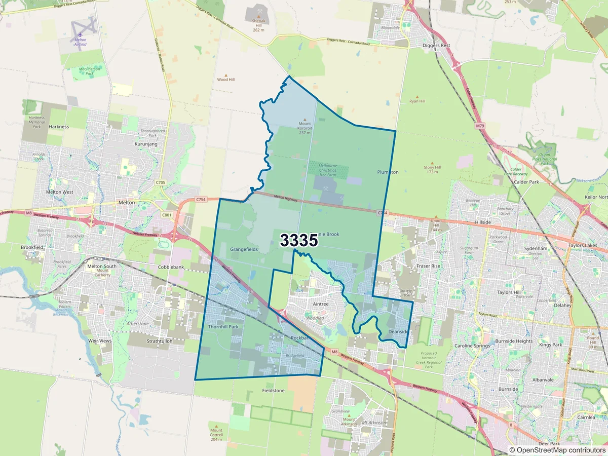 Map of postcode 3335 — Rockbank, VIC, Australia
